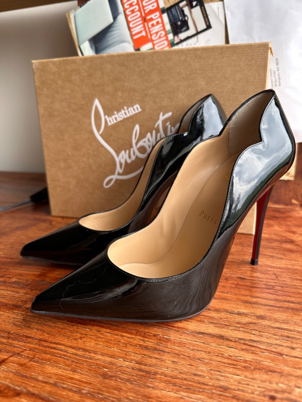 Christian Louboutin Hot Chick Black Patent Pumps with Red Dust Bag